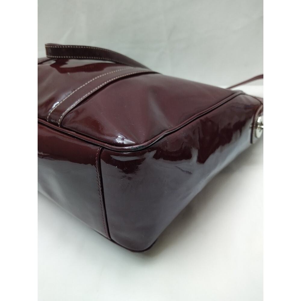 Coach Galaxy Purple Plum Patent Leather Tunrlock Pocket Double Handle Tote Bag - Picture 7 of 16